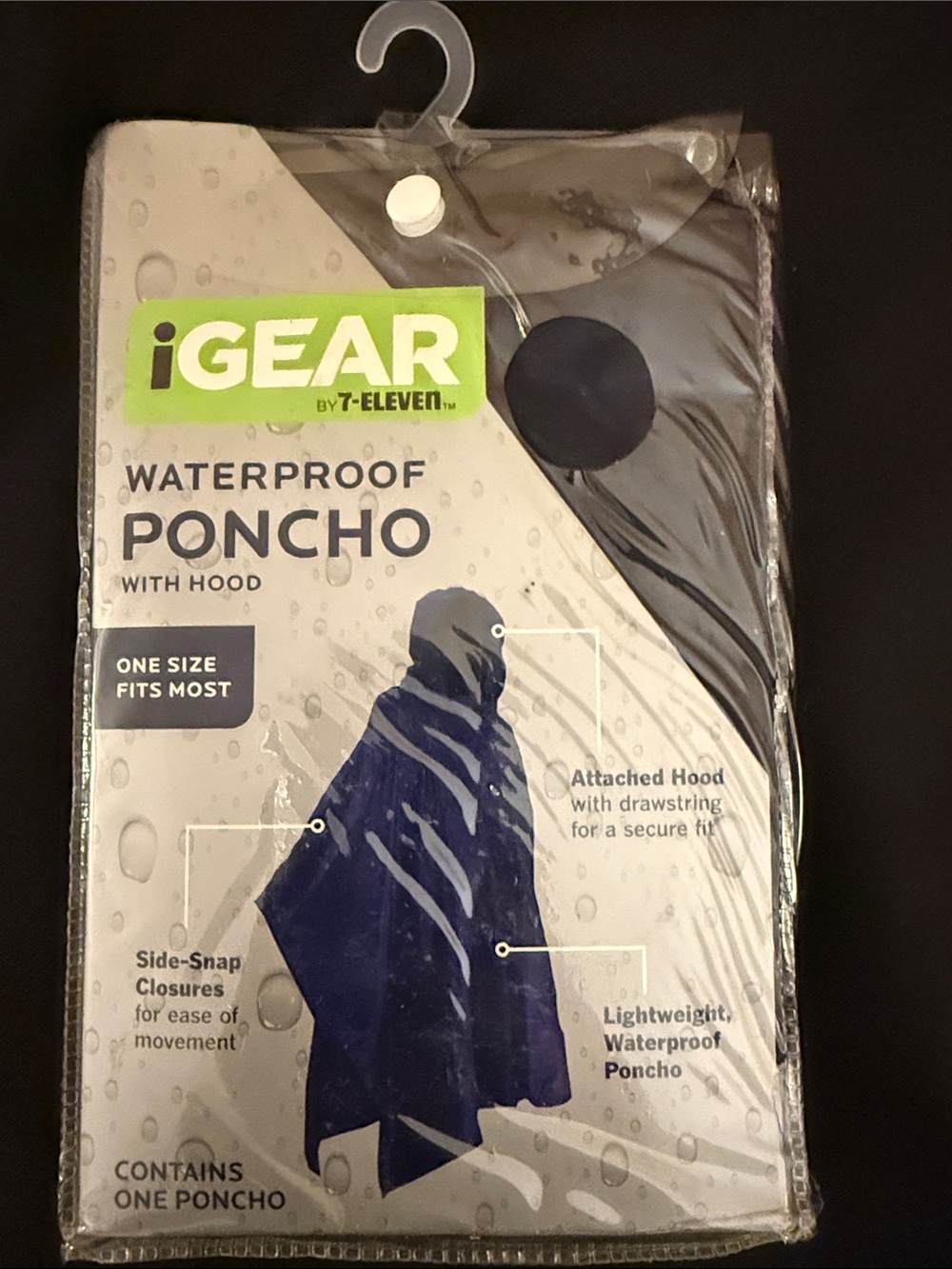 iGEAR Waterproof Poncho with Hood - Navy Blue One size
